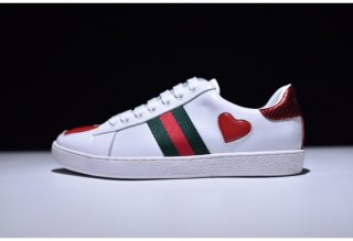 Gucci Ace Embroidered Low-Top Sneaker with RED HEART WOMENS