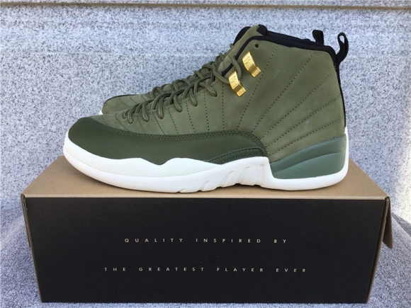 Air Jordan 12 Olive Green Gold Buckle Suede