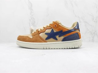 A BATHING APE SK8 suede leather low-top lace-up fashion sneakers Brown 1I70-291-009